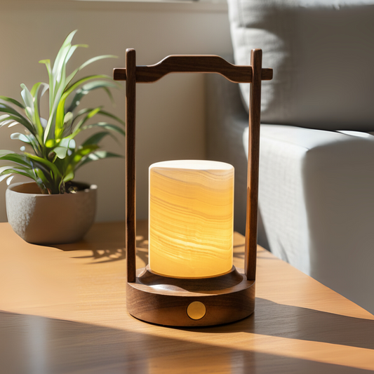 Lampada in Marmo Elegante con Struttura in Legno – Illuminazione d'Interni Compatta e Decorativa 11x11x22 cm 1