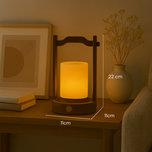 Lampada in Marmo Elegante con Struttura in Legno – Illuminazione d'Interni Compatta e Decorativa 11x11x22 cm 2