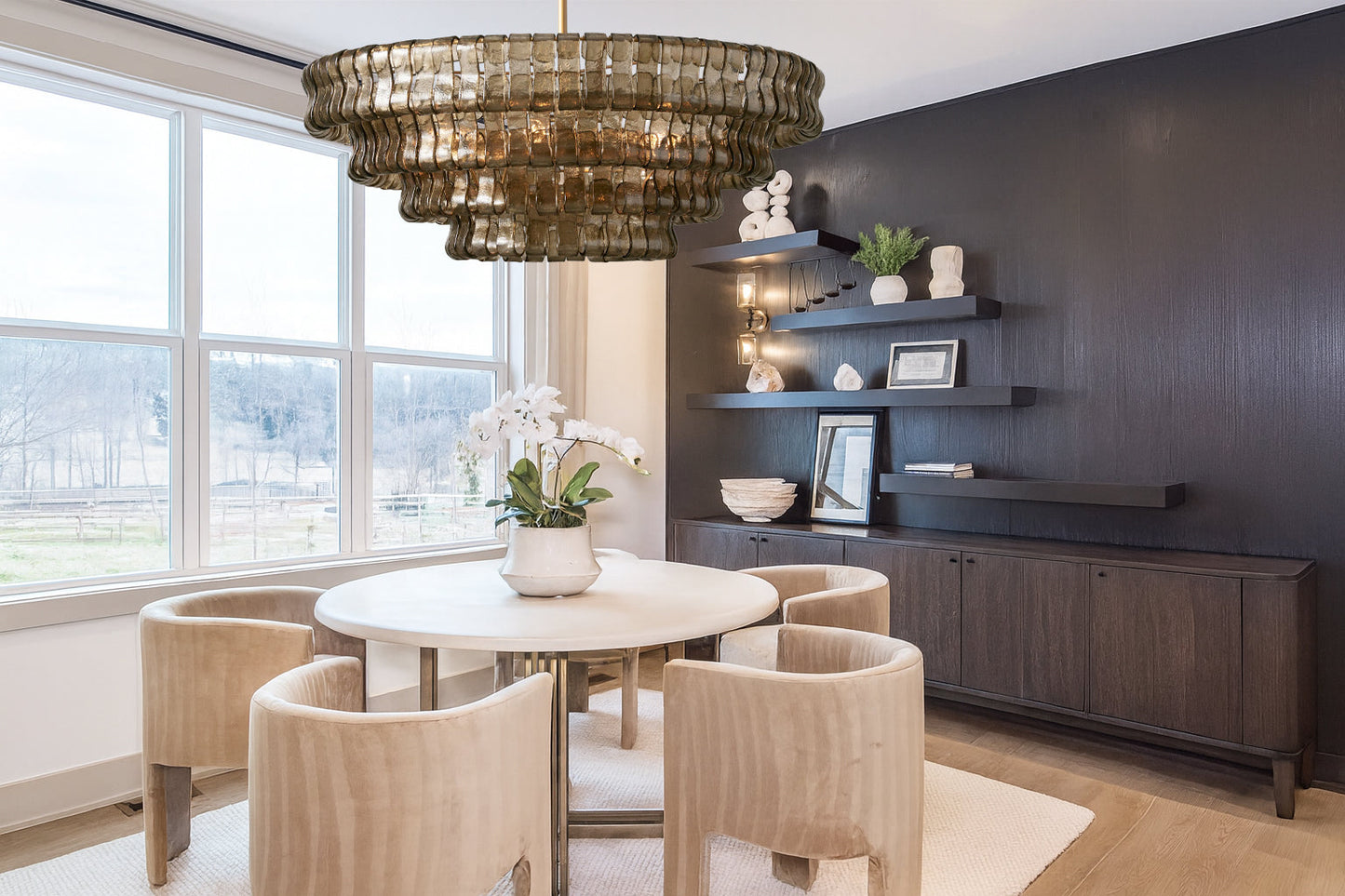 Lampadario Moderno Rotondo in Vetro e Acciaio con 6 Bulbi E12 – Altezza Regolabile per Illuminazione Elegante e Versatile 6